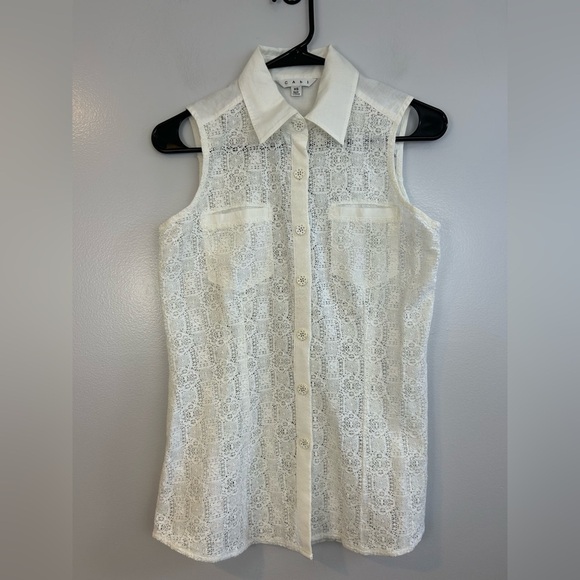 CAbi White Crochet Lace Button Down Sheer Lace Blouse Size XS - Picture 2 of 9